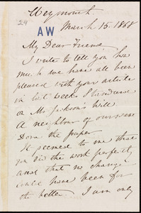 Letter from Anne Warren Weston, Weymouth, [Mass.], to William Lloyd Garrison, March 15, 1868