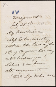 Letter from Anne Warren Weston, Weymouth, [Mass.], to William Lloyd Garrison, July 28th, [1868?]