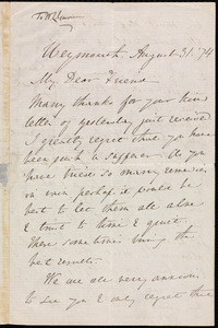 Letter from Anne Warren Weston, Weymouth, [Mass.], to William Lloyd Garrison, August 31, '74
