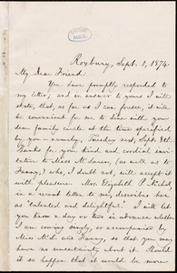 Letter from William Lloyd Garrison, Roxbury, [Mass.], to Anne Warren Weston, Sept. 1, 1874