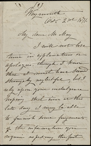 Letter from Caroline Weston, Weymouth, [Mass.], to Samuel May, Oct. 21st, 1871