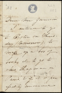 Letter from Caroline Weston to William Lloyd Garrison, Holy month, Feb. 9th, 1853