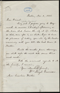 Letter from William Lloyd Garrison, Boston, [Mass.], to Caroline Weston, Nov. 1, 1866