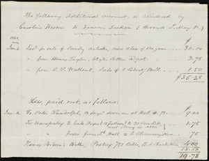 Statement of receipts and expenditures from Caroline Weston, [Boston?, Mass.], to Francis Jackson, [not before 6 Jan.] 1848