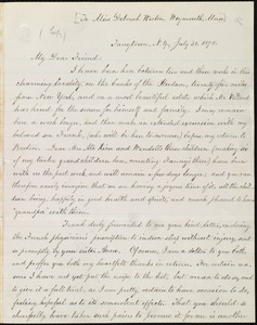 Copy of letter from William Lloyd Garrison, Tarrytown, N.Y, to Deborah Weston, July 31, 1878