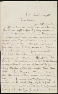 Incomplete letter from Deborah Weston, Boston, [Mass.], to Anne Warren Weston, Sunday night, [1837?]
