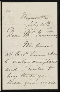 Letter from Emma Forbes Weston, Weymouth, [Mass.], to William Lloyd Garrison, July 15th, [1868?]