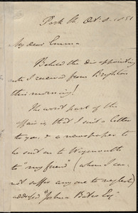 Letter from John Bishop Estlin, Park St[reet, Bristol, England], to Emma Forbes Weston, Oct. 8, 1851