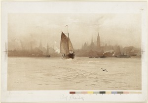 Harbor scene with city in background
