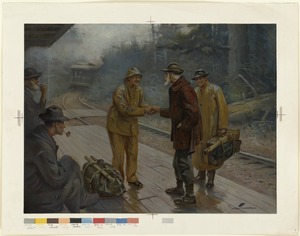Men on train platform