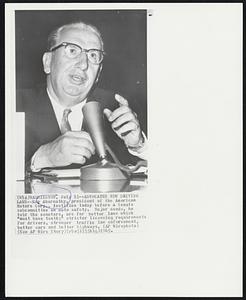 Advocates New Driving Laws -- Roy Abernathy, president of the American Motors Corp., testifies today before a Senate subcommittee on auto safety. Major needs, he told the senators, are for better laws which "must have teeth;" stricter licensing requirements for drivers, stronger traffic law enforcement, better cars and better highways.