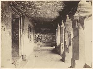 View from the left looking along interior of verandah of Buddhist Vihara, Cave XI, Ajanta