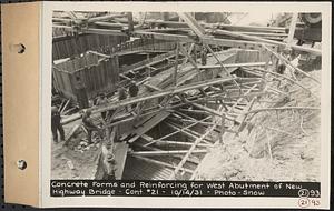 Contract No. 21, Portion of Ware-Belchertown Highway, Ware and Belchertown, concrete forms and reinforcing for West abutment of new highway bridge, Ware and Belchertown, Mass., Oct. 14, 1931