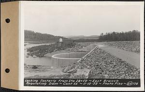 Contract No. 66, Regulating Dams, Middle Branch (New Salem), and East Branch of the Swift River, Hardwick and Petersham (formerly Dana), looking easterly from Sta. 28+50, east branch regulating dam, Hardwick, Mass., Nov. 10, 1939