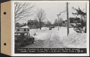 Contract No. 71, WPA Sewer Construction, Holden, looking southerly on Holt Road from Main Street, Holden Sewer, Holden, Mass., Feb. 27, 1940