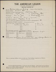 American Legion military record of Mortimer Ashmead Seabury