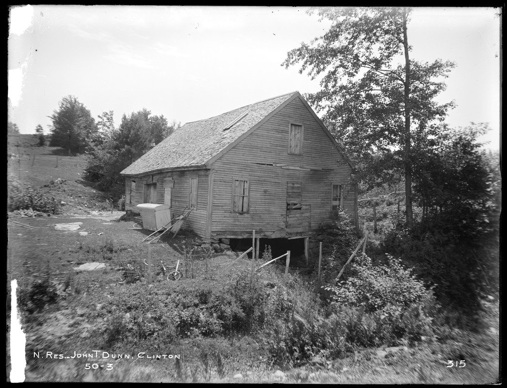 Wachusett Reservoir, John T. Dunn's stable, formerly an old mill, from the north, Clinton, Mass., Jul. 16, 1896