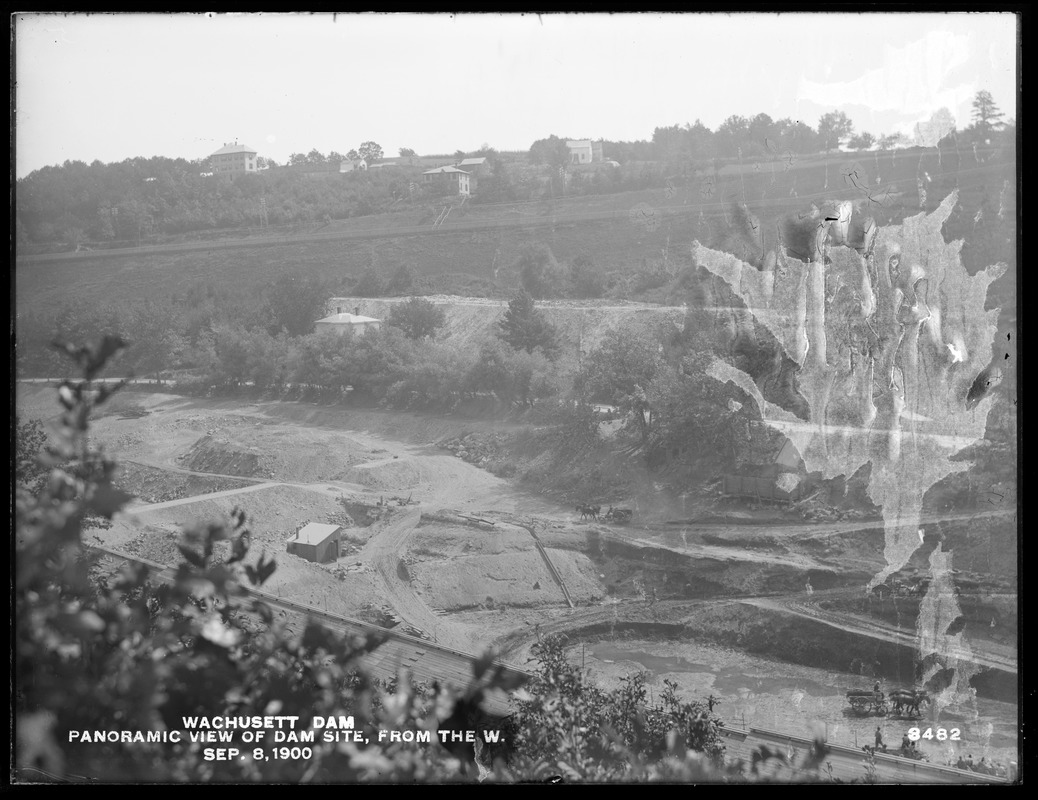 Wachusett Dam, panoramic view of dam site, from the west, Clinton, Mass., Sep. 8, 1900