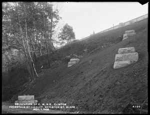 Relocation Central Massachusetts Railroad, pedestals of viaduct, Boylston Street slope, Clinton, Mass., Nov. 1, 1902