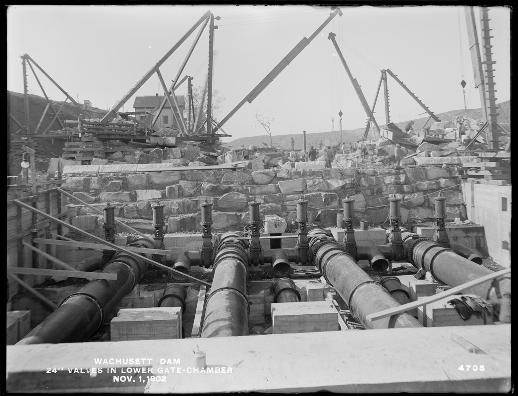 Wachusett Dam, 24-inch valves in lower gate chamber, Clinton, Mass., Nov. 1, 1902