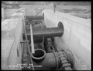 Wachusett Dam, 48-inch valves in lower gate chamber, Clinton, Mass., Nov. 11, 1902