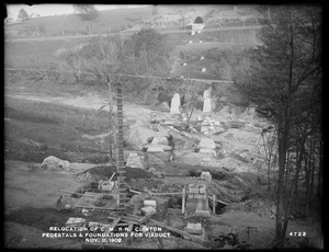 Relocation Central Massachusetts Railroad, pedestals and foundations for viaduct, Clinton, Mass., Nov. 11, 1902