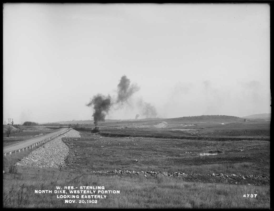 Wachusett Reservoir, North Dike, westerly portion, looking easterly, Sterling, Mass., Nov. 20, 1902