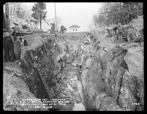 Distribution Department, Low Service Pipe Lines, Section 12, north of station 528, trench for two lines of 60-inch pipe, near Spot Pond Southern Gatehouse, Medford, Mass., Nov. 22, 1902