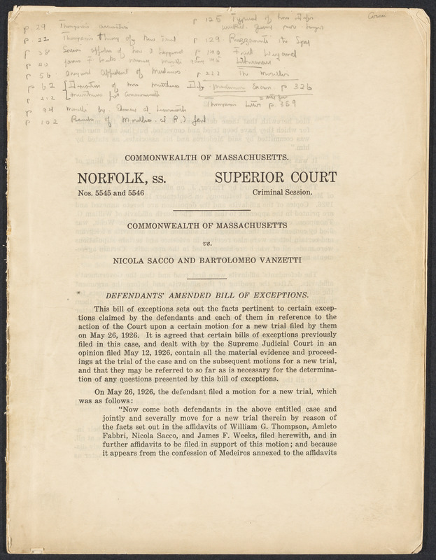 Sacco-Vanzetti Case Records, 1920-1928. Prosecution Papers. Ranney ...