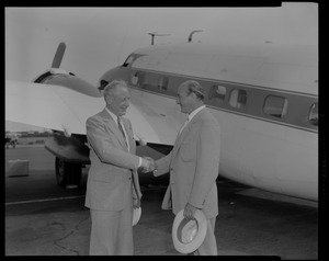 Harlow Curtice, President of General Motors, with Lewis Warren, Hyannis Airport