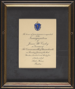 Invitation to the inauguration of James M. Curley as governor of the Commonwealth of Massachusetts