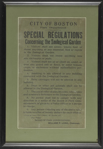 City of Boston Park Department, special regulations concerning the zoological garden