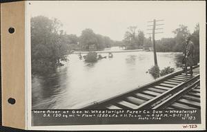 Ware River, George W. Wheelwright Paper Co. dam, drainage area = 130 square miles, flow = 1520 cubic feet per second = 11.7 cubic feet per second per square mile, Barre, Mass., 4:10 PM, Sep. 17, 1933