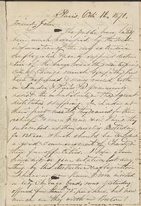Letter from Thomas F. Cordis to John D. Long, October 16, 1871