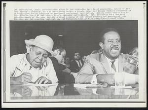 Discusses Needs of the Poor - The Rev. Ralph Abernathy, leader of the Poor People's Campaign, is a witness today before a Senate Labor and Public Welfare subcommittee in Washington during hearings on emergency employment legislation. Taking notes beside him is Mrs. Alberta Scott of Baltimore, Md., a campaign participant. Rev. Abernathy said the most pressing needs of the poor include a crash program of low income housing and meaningful job-training and job creation legislation.