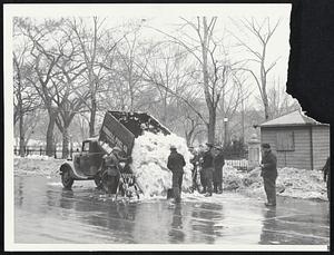Dumping Snow into a manhole at Beacon and Charles street, as the army of workers sought every possible method of disposal.