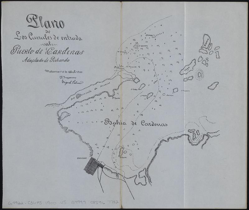 Plano de los canales de entrada al Puerto de Cardenas adaptado de Pichardo