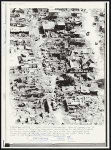 View Of Quake Destruction -- Aerial view of Casma, city 30 miles south of Chimbote, Peru, shows devastation to buildings caused by Sunday earthquake. Officials in Peru claim the quake may have taken as many as 30,000 lives. Earthquake. Peru May/70.