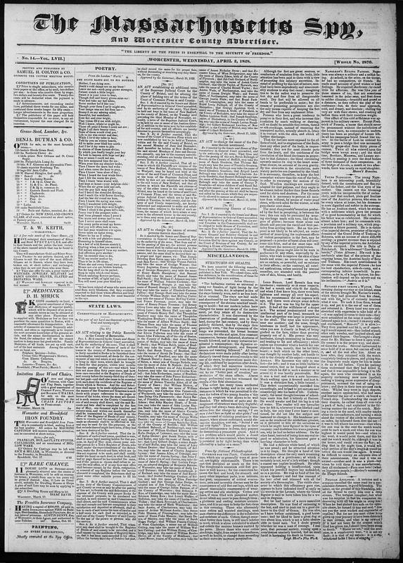 The Massachusetts Spy, and Worcester County Advertiser - Digital ...