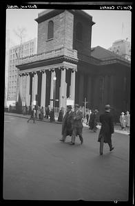 Pedestrians in front of King's Chapel, Boston