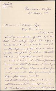 Letter from Jefferson Davis, Beauvoir, Missi., to Darwin C. Pavey, 1884 May 4