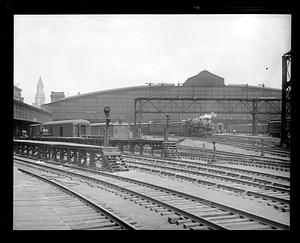 A train pulling away from South Station