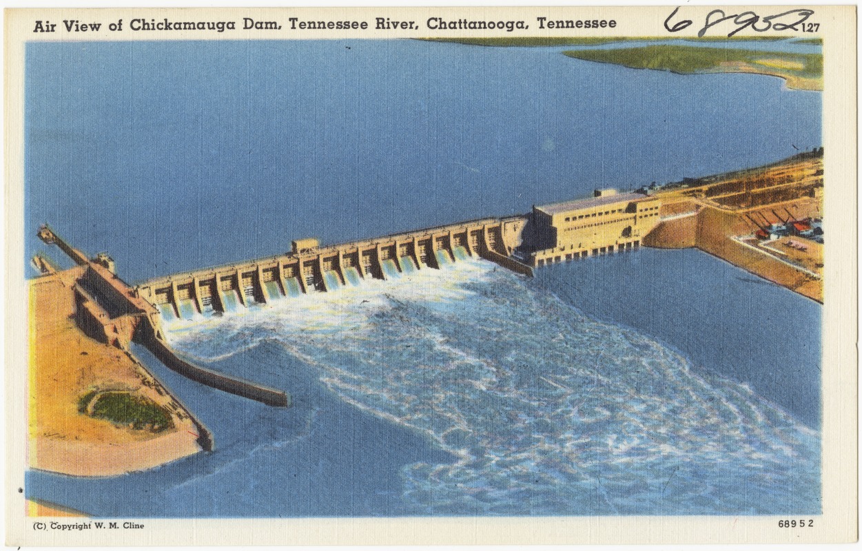 Air view of Chickamauga Dam, Tennessee River, Chattanooga, Tennessee