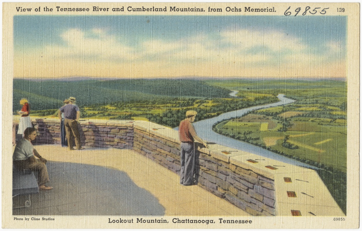 View of the Tennessee River and Cumberland Mountains, from Ochs Memorial, Lookout Mountain, Chattanooga, Tennessee
