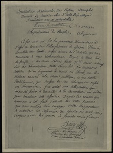Copy of a letter by Valentin Haüy, Institute Nationale des Enfants Aveugles