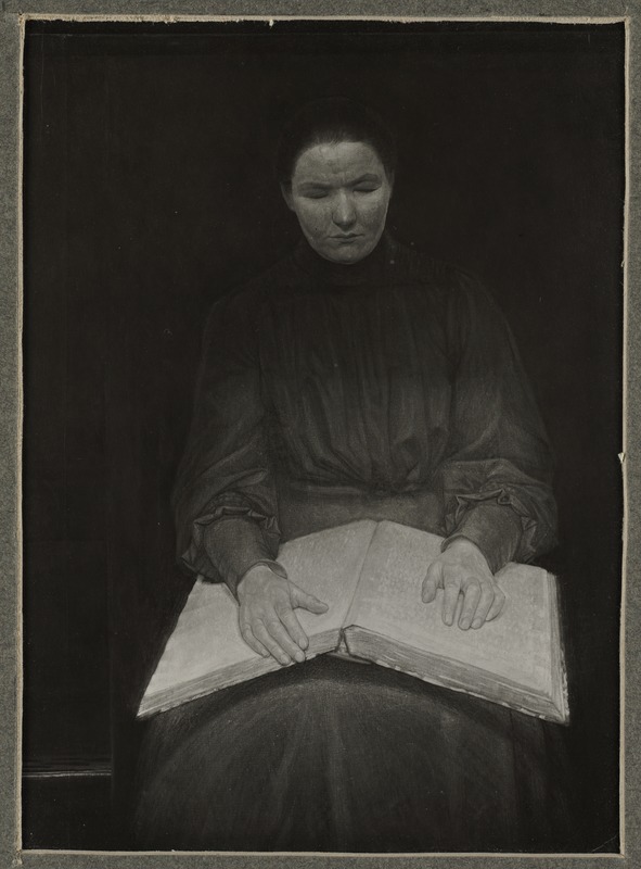 Blind Woman Reading Braille Volume, Ejnar Nielsen Digital Commonwealth