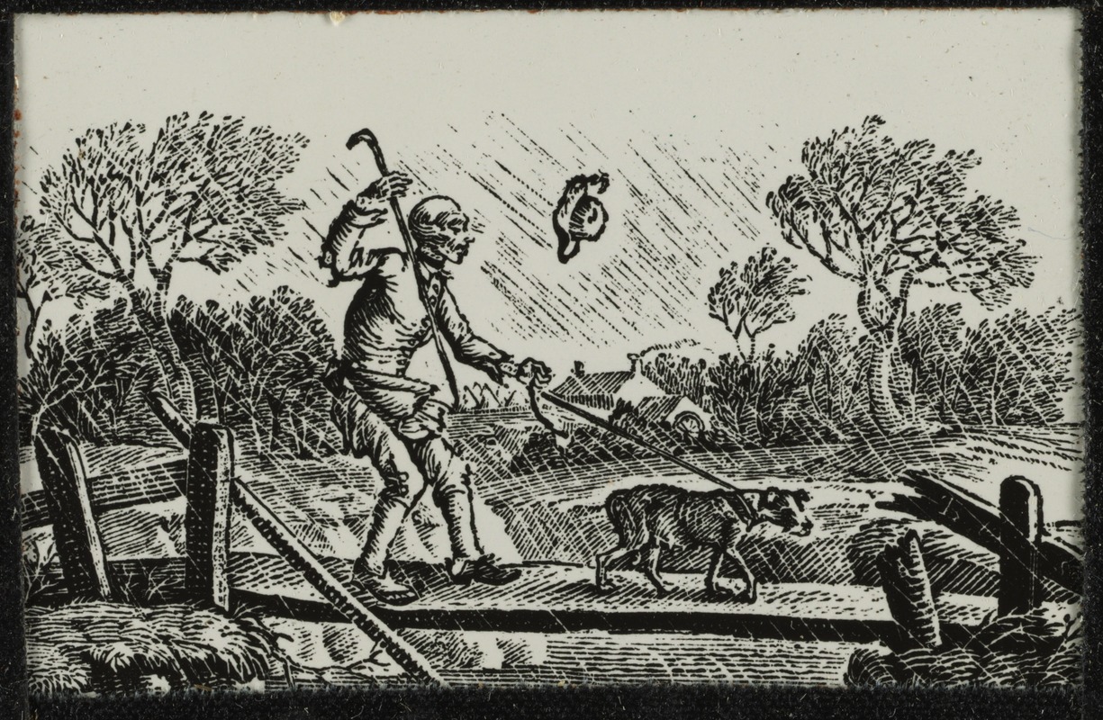 Dog Leading Blind Man Across Bridge