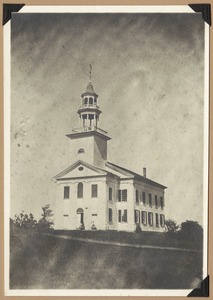 The Church of the First Religious Society, built 1811, as it looked before 1868 when this steeple was removed and the spire substituted