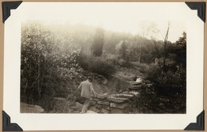 Site of the old Adams saw and grist mill on River Meadow Brook- James H. Wilkins in foreground