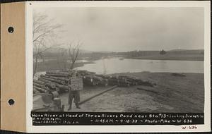 Ware River, head of Three Rivers Pond near Station #13 looking downstream, drainage area = 218 square miles, flow = 2850 cubic feet per second = 13.1 cubic feet per second per square mile, Palmer, Mass., 11:45 AM, Apr. 18, 1933